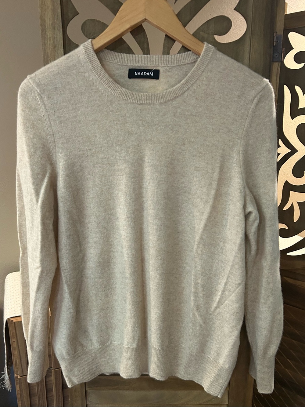 NAADAM Heathered Oatmeal/Cream Cashmere Crew Neck Sweater Size Large